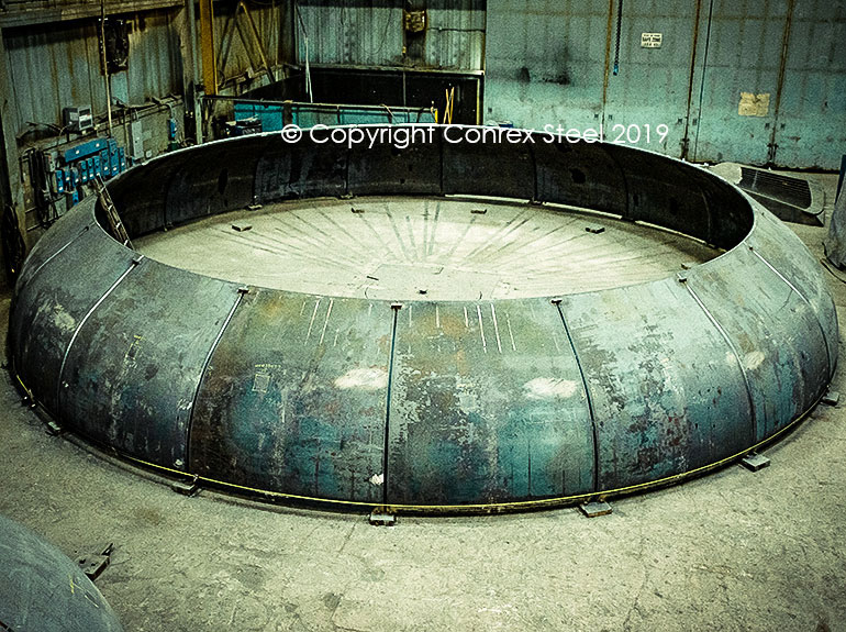 Segmental tank head being trial fitted out at Conrex Steel facility