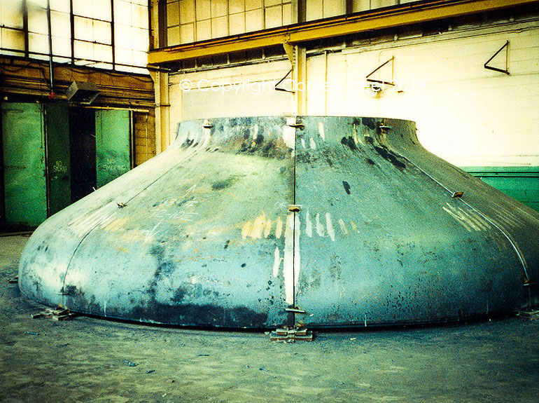 Segmented Conical tank head being trial fitted